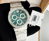 Versace Grace Chronograph Quartz Green Dial Silver Steel Strap Watch For Men - VEZ900121 Authentic Buy Shop Now