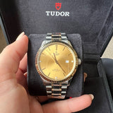 Tudor Style Automatic Diamonds Gold Dial Two Tone Steel Strap Watch for Men - M12713-0007 Authentic Buy Shop Now