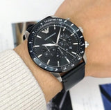 Emporio Armani Mario Chronograph Black Dial Black Leather Strap Watch For Men - AR11243 Authentic Buy Shop Now