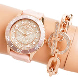 Michael Kors Runway Three Hand Crystal Pave Dial Pink Rubber Strap Watch For Women - MK6854 Authentic Buy Shop Now