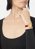Versace Virtus Mini Quartz Gold Dial Red Leather Strap Watch For Women - VET300521 Authentic Buy Shop Now