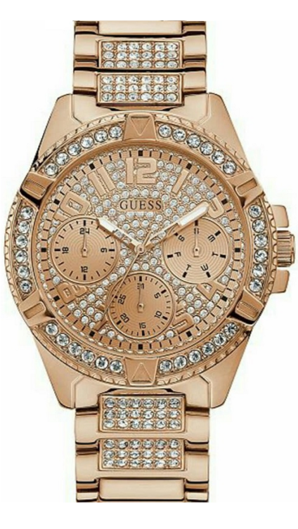 Guess Frontier Chronograph Crystals Rose Gold Dial Rose Gold Steel Strap Watch for Men - W0799G3 Authentic Buy Shop Now