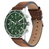 Tommy Hilfiger Jimmy Chronograph Green Dial Brown Leather Strap Watch For Men - 1791948 Authentic Buy Shop Now
