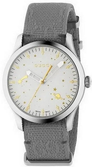 Gucci G Timeless Quartz White Dial Grey NATO Strap Watch For Women - YA1264184 Authentic Buy Shop Now