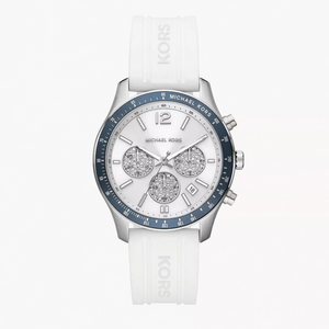 Michael Kors Berkley Chronograph Silver Dial White Rubber Strap Watch For Women - MKO1040 Authentic Buy Shop Now