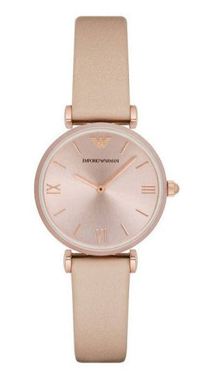 Emporio Armani Gianni T-Bar Quartz Rose Gold Dial Pink Leather Strap Watch For Women - AR11001 Authentic Buy Shop Now