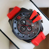 Diesel Mega Chief Chronograph Black Dial Red Silicone Strap Watch For Men - DZ4427 Authentic Buy Shop Now