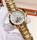 Bulova BVA Skeleton Silver Dial Gold Steel Strap Watch for Men - 97A108 Authentic Buy Shop Now