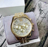 Michael Kors Lexington Chronograph Gold Dial Gold Steel Strap Watch For Men - MK8579 Authentic Buy Shop Now