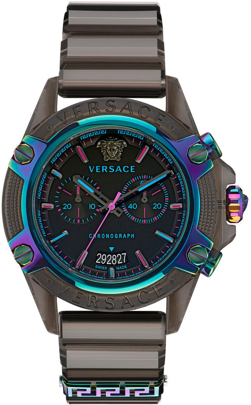 Versace Icon Active Chronograph Quartz Black Dial Black Steel Strap Watch For Men - VEZ701022 Authentic Buy Shop Now
