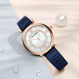 Emporio Armani Gianni T-Bar Analog Mother of Pearl Dial Blue Leather Strap Watch For Women - AR11468 Authentic Buy Shop Now