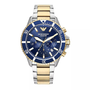 Emporio Armani Mario Chronograph Blue Dial Two Tone Steel Strap Watch For Men - AR11362 Authentic Buy Shop Now