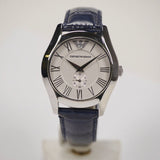 Emporio Armani Valente Quartz Silver Dial Grey Leather Strap Watch For Men - AR1666 Authentic Buy Shop Now