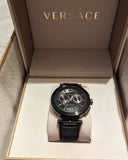 Versace V-Racer Aion Chronograph Black Dial Black Leather Strap Watch for Men - VBR030017 Authentic Buy Shop Now