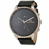 Tommy Hilfiger Chase Chronograph Quartz Grey Dial Black Leather Strap Watch For Men - 1791488 Authentic Buy Shop Now