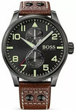 Hugo Boss Aeroliner Day Date Black Dial Brown Leather Strap Watch For Men - HB1513079 Authentic Buy Shop Now