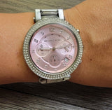 Michael Kors Parker Chronograph Pink Dial Silver Steel Strap Watch For Women - MK6105 Authentic Buy Shop Now