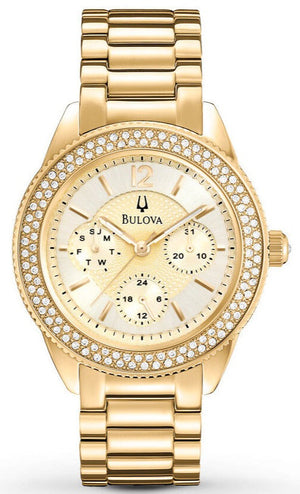 Bulova Multi Function Gold Dial Gold Steel Strap Watch for Women - 97N102 Authentic Buy Shop Now