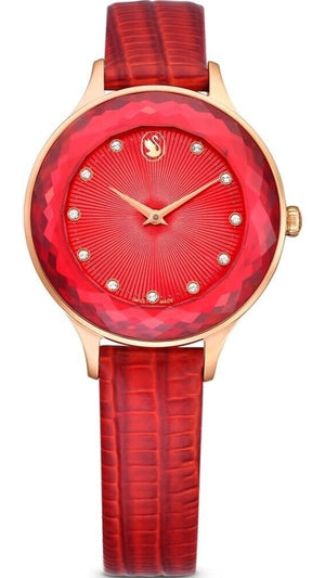 Swarovski Octea Nova Quartz Red Dial Red Leather Strap Watch for Women - 5650002 Authentic Buy Shop Now