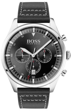 Hugo Boss Pioneer Chronograph Black Dial Black Leather Strap Watch For Men - 1513708 Authentic Buy Shop Now