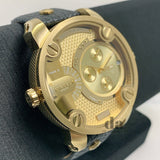Diesel Mr Daddy Gold Dial Black Leather Strap Watch For Men - DZ7363 Authentic Buy Shop Now