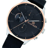 Tommy Hilfiger Chase Chronograph Quartz Grey Dial Black Leather Strap Watch For Men - 1791488 Authentic Buy Shop Now