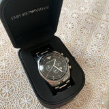 Emporio Armani Sportivo Chronograph Black Dial Silver Stainless Steel Watch For Men - AR0585 Authentic Buy Shop Now