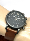 Emporio Armani Classic Chronograph Black Dial Brown Leather Strap Watch For Men - AR1919 Authentic Buy Shop Now