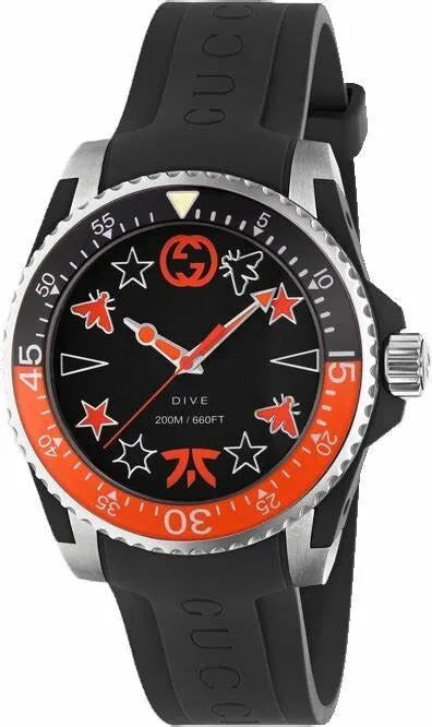 Gucci Dive Limited Edition Black Dial Black Rubber Strap Unisex Watch - YA136333 Authentic Buy Shop Now