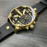 Diesel Mr Daddy Chronograph Black Dial Black Leather Strap Watch For Men - DZ7371 Authentic Buy Shop Now