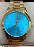 Michael Kors Slim Runway Blue Dial Gold Steel Strap Watch for Women - MK3265 Authentic Buy Shop Now