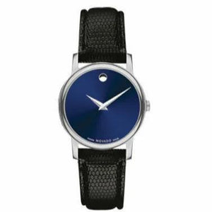 Movado Museum Blue Dial Black Leather Strap Watch For Women - 2100010 Authentic Buy Shop Now