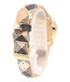 Burberry The City Gold Dial Haymarket Brown Leather Strap Watch for Women - BU9219 Authentic Buy Shop Now
