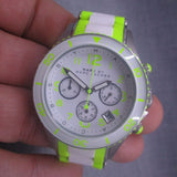 Marc Jacobs Rock Chronograph White Dial White & Green Silicone Strap Watch for Women - MBM2592 Authentic Buy Shop Now
