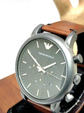 Emporio Armani Classic Chronograph Black Dial Brown Leather Strap Watch For Men - AR1919 Authentic Buy Shop Now