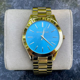 Michael Kors Slim Runway Blue Dial Gold Steel Strap Watch for Women - MK3265 Authentic Buy Shop Now