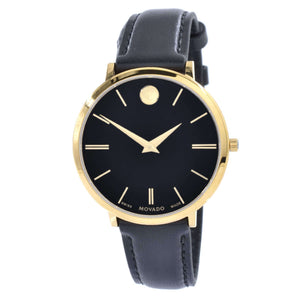 Movado Ultra Slim Black Dial Black Leather Strap Watch For Women - 0607091 Authentic Buy Shop Now