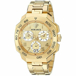 Versace Dylos Chronograph Gold Dial Gold Steel Strap Watch for Men - VQC040015 Authentic Buy Shop Now