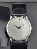 Movado Museum Quartz Silver Dial Black Leather Strap Watch For Men - 2100001 Authentic Buy Shop Now