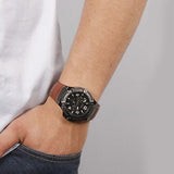 Guess Rigor Analog Black Dial Brown Leather Strap Watch For Men - W0040G8 Authentic Buy Shop Now