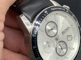 Hugo Boss Rafale Chronograh Quartz White Dial Black Leather Strap Watch For Men - HB1513403 Authentic Buy Shop Now