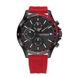 Tommy Hilfiger Multifunction Quartz Black Dial Red Rubber Strap Watch for Men - 1791722 Authentic Buy Shop Now