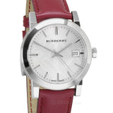 Burberry The City Silver Dial Red Leather Strap Watch for Women - BU9129 Authentic Buy Shop Now