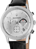 Maserati Ricordo Silver Dial Black Leather Strap Watch For Men - R8871633001 Authentic Buy Shop Now