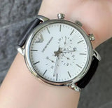Emporio Armani Classic Quartz Chronograph White Dial Black Leather Strap Watch For Men - AR1807 Authentic Buy Shop Now