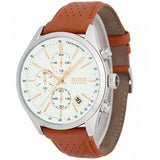 Hugo Boss Grand Prix White Dial Brown Leather Strap Watch for Men - 1513475 Authentic Buy Shop Now