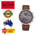 Hugo Boss Navigator Grey Dial Brown Leather Strap Watch for Men - 1513496 Authentic Buy Shop Now