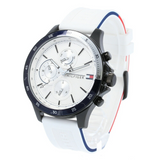 Tommy Hilfiger Bank Chronograph White Dial White Rubber Strap Watch for Men - 1791723 Authentic Buy Shop Now