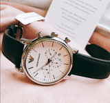 Emporio Armani Classic Quartz Chronograph White Dial Black Leather Strap Watch For Men - AR1807 Authentic Buy Shop Now