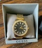 Guess Sparkler Diamonds Black Dial Gold Steel Strap Watch for Women - GW0111L2 Authentic Buy Shop Now